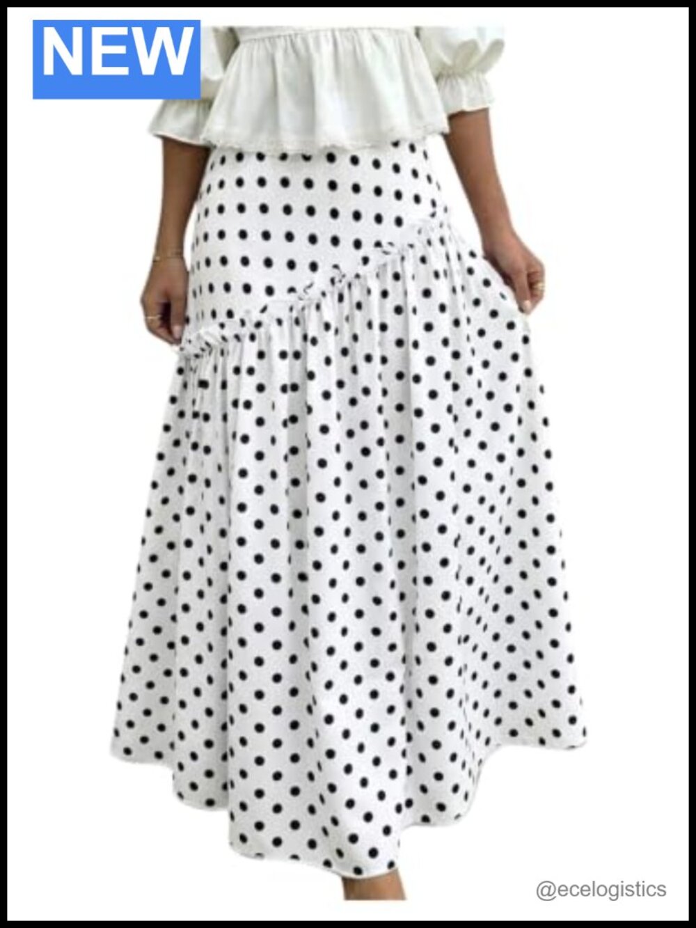 Polka Dot Maxi Skirt High Rise Ruffle Flowy Asymmetrical
